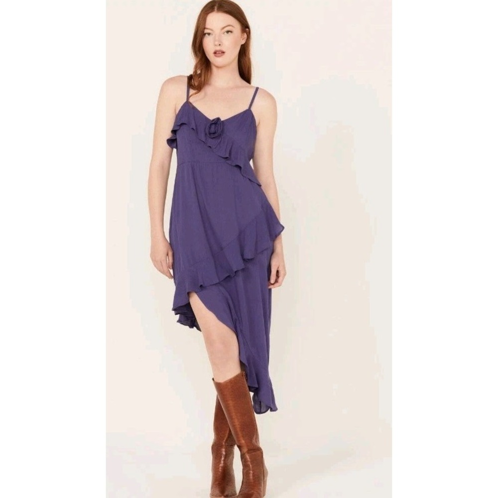 Angie Dress Small Assymetric Smocked Boho Cottage Beach Festival Western New‎